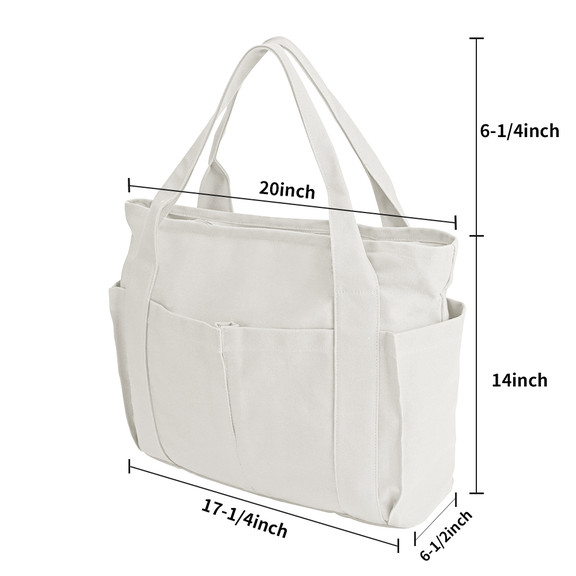 Muka Custom Embroidered Tote with Multi Pockets, Add Your Initial Name Logo, 20 x 14 x 6-1/2 Inch