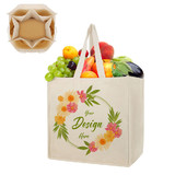 Muka Custom Large Reusable Grocery Bag with 6 Bottle Pockets, Personalized 100% Cotton Shopping Tote with Bottom