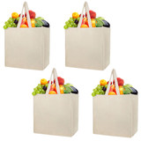 Muka 4 Pack Reusable Grocery Bags with 6 Bottle Pockets, Extra Large Heavy Duty Shopping Tote Bags 100% Cotton