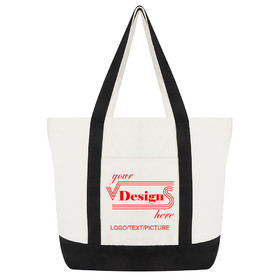 Custom Canvas Tote Bag with Outer & Inner Pocket, Top Zipper Closure, 21.5 x 16 x 6 Inches