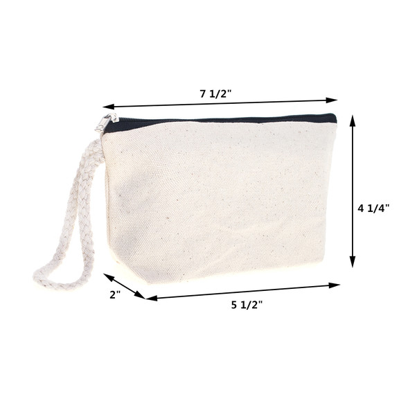 Aspire 12-Pack Cotton Canvas Wristlet Pouches with Bottom, Travel Canvas Makeup Bag, 7-1/2 x 4-1/4 x 2 Inch