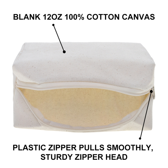 Aspire 6-Pack Blank Canvas Cosmetic Bag, 100% Cotton Makeup Organizer Portable Travel Bag, 7 x 4 x 3 Inch
