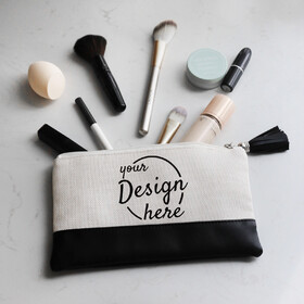 Muka Linen Makeup Bag with Tasseled Zipper Pull, Color Accent Cosmetic Clutch Bag