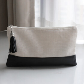 Muka Linen Makeup Bag with Tasseled Zipper Pull, Color Accent Cosmetic Clutch Bag