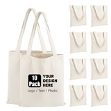 Muka Custom Canvas Tote Bag with Logo (Set of 10) Heavy Duty 12oz Cotton Tote 15 x 16 Inch