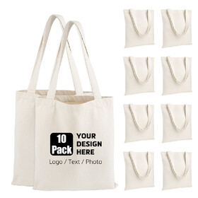 Muka Custom Canvas Tote Bag with Logo (Set of 10) Heavy Duty 12oz Cotton Tote 15 x 16 Inch