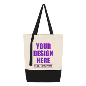 Muka Personalized Color Block Cotton Tote Bag with Logo, Two-Tone Accent Gusseted Tote Bag