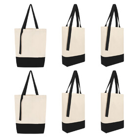 Muka 6 Pack Two-Tone Accent Gusseted Tote Bag, Heavy Weight Canvas Tote with Contrasting Handles