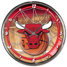 Chicago Bulls Clock Round Wall Style Chrome