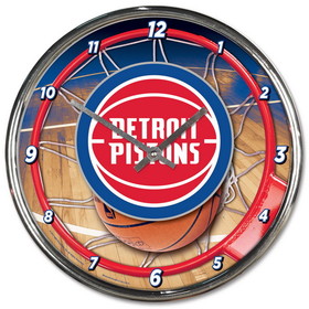 Detroit Pistons Clock Round Wall Style Chrome