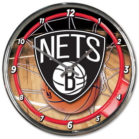 Brooklyn Nets Clock Round Wall Style Chrome