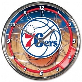 Philadelphia 76ers Clock Round Wall Style Chrome