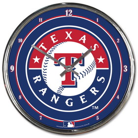 Texas Rangers Clock Round Wall Style Chrome