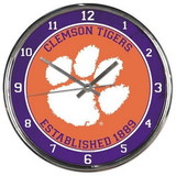 Clemson Tigers Clock Round Wall Style Chrome