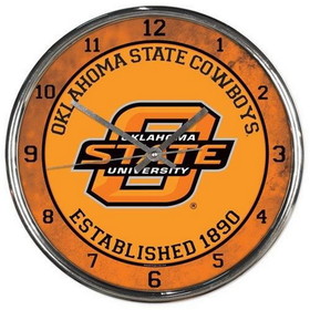 Oklahoma State Cowboys Clock Round Wall Style Chrome