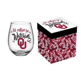 Oklahoma Sooners Glass 17oz Wine Stemless Boxed
