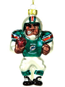 Miami Dolphins Ornament Blown Glass Football Player CO