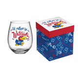 Kansas Jayhawks Glass 17oz Wine Stemless Boxed
