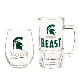 Michigan State Spartans Drink Set Boxed 17oz Stemless Wine and 16oz Tankard
