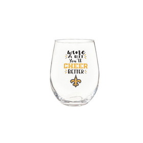 New Orleans Saints Glass 17oz Wine Stemless Boxed