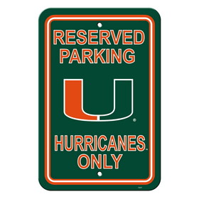 Miami Hurricanes Sign 12x18 Plastic Reserved Parking Style CO