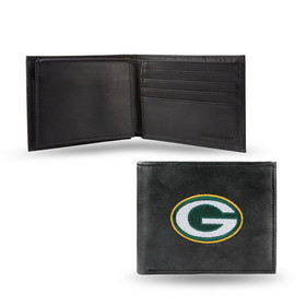 Green Bay Packers Wallet Billfold Leather Embroidered Black