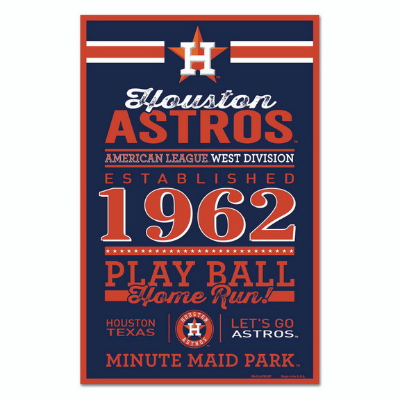 HOUSTON ASTROS COOPERSTOWN EST. 1962 WOOD SIGN 11x17 BRAND NEW
