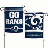 Los Angeles Rams Flag 12x18 Garden Style 2 Sided Slogan Design
