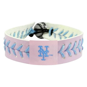 New York Mets Bracelet Team Color Baseball Pink Leather Powder Blue Thread CO