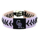 Colorado Rockies Bracelet Team Color Lavender Leather Black Thread Baseball