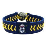 Minnesota Twins Bracelet Team Color Baseball Mini and Paul Mascot Navy Leather Yellow Thread