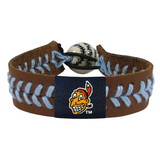 Cleveland Indians Bracelet Team Color Baseball Chief Wahoo Brown Leather Blue Thread CO