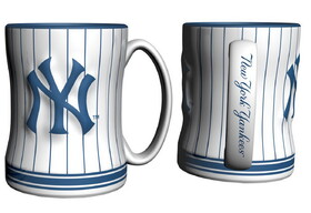 New York Yankees Coffee Mug 14oz Sculpted Relief Pinstripes Team Color