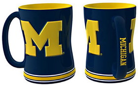 Michigan Wolverines Coffee Mug 14oz Sculpted Relief Team Color