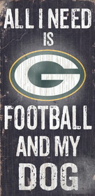 Green Bay Packers Wood Sign - Football and Dog 6"x12"