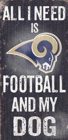 Los Angeles Rams Wood Sign - Football and Dog 6x12