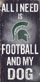 Michigan State Spartans Wood Sign - Football and Dog 6"x12"