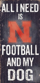 Nebraska Cornhuskers Wood Sign - Football and Dog 6"x12"