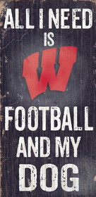 Wisconsin Badgers Wood Sign - Football and Dog 6"x12"