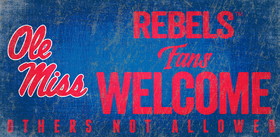 Mississippi Rebels Wood Sign Fans Welcome 12x6