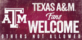 Texas A&M Aggies Wood Sign Fans Welcome 12x6
