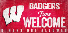 Wisconsin Badgers Wood Sign Fans Welcome 12x6