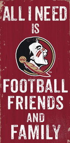 Florida State Seminoles Sign Wood 6x12 Football Friends and Family Design Color