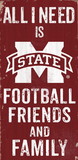 Mississippi State Bulldogs Sign Wood 6x12 Football Friends and Family Design Color
