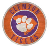 Clemson Tigers Sign Wood 12 Inch Round State Design