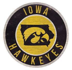 Iowa Hawkeyes Sign Wood 12 Inch Round State Design