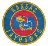 Kansas Jayhawks Sign Wood 12 Inch Round State Design