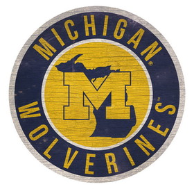 Michigan Wolverines Sign Wood 12 Inch Round State Design