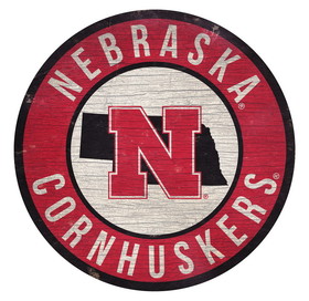 Nebraska Cornhuskers Sign Wood 12 Inch Round State Design
