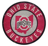 Ohio State Buckeyes Sign Wood 12 Inch Round State Design